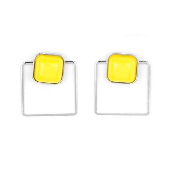YELLOW SQUARE JACKET EARRINGS •2-in-1• - Picture 2 of 4